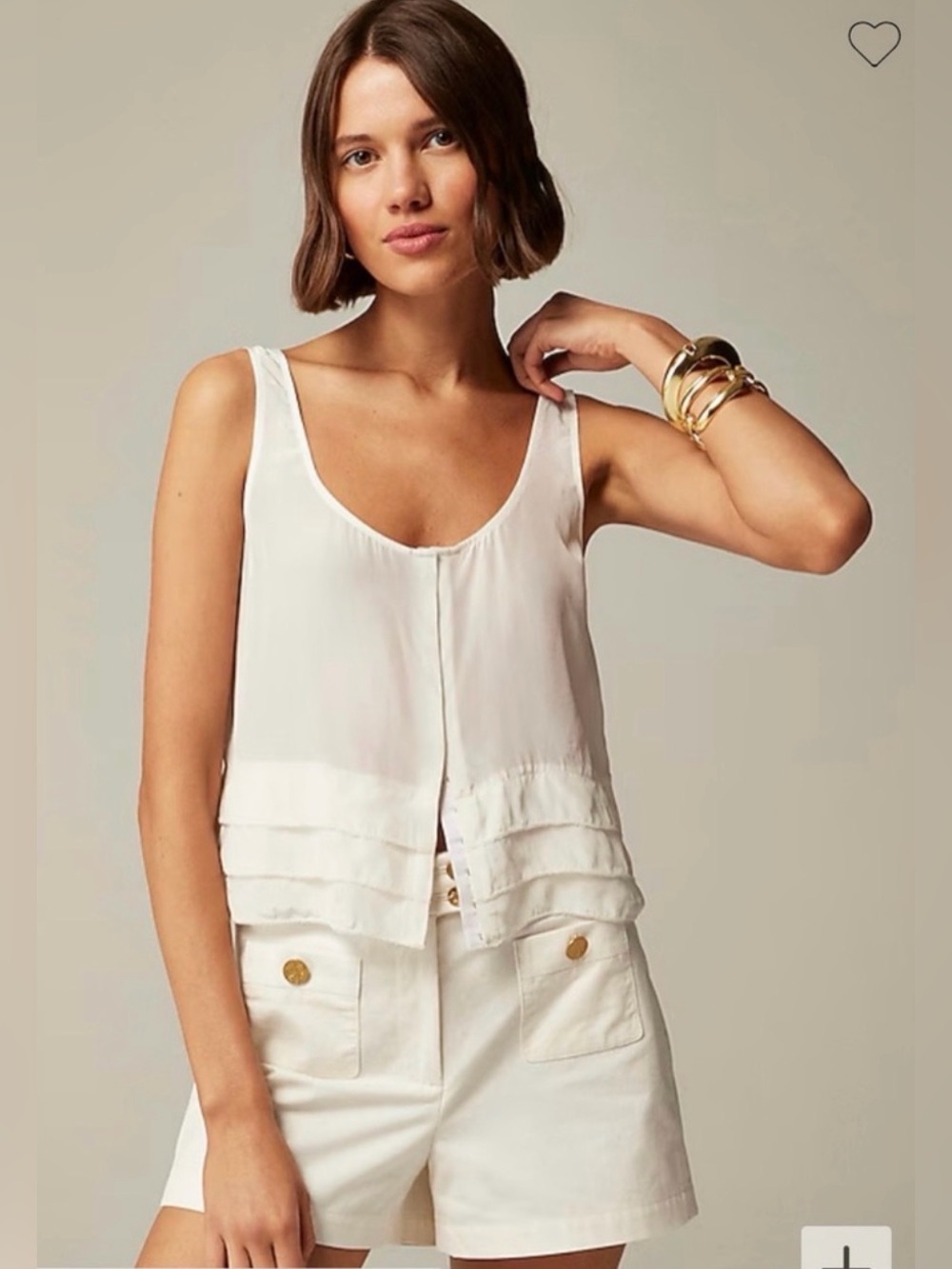 J. Crew Drapey tiered top in crepe de chine in ivory